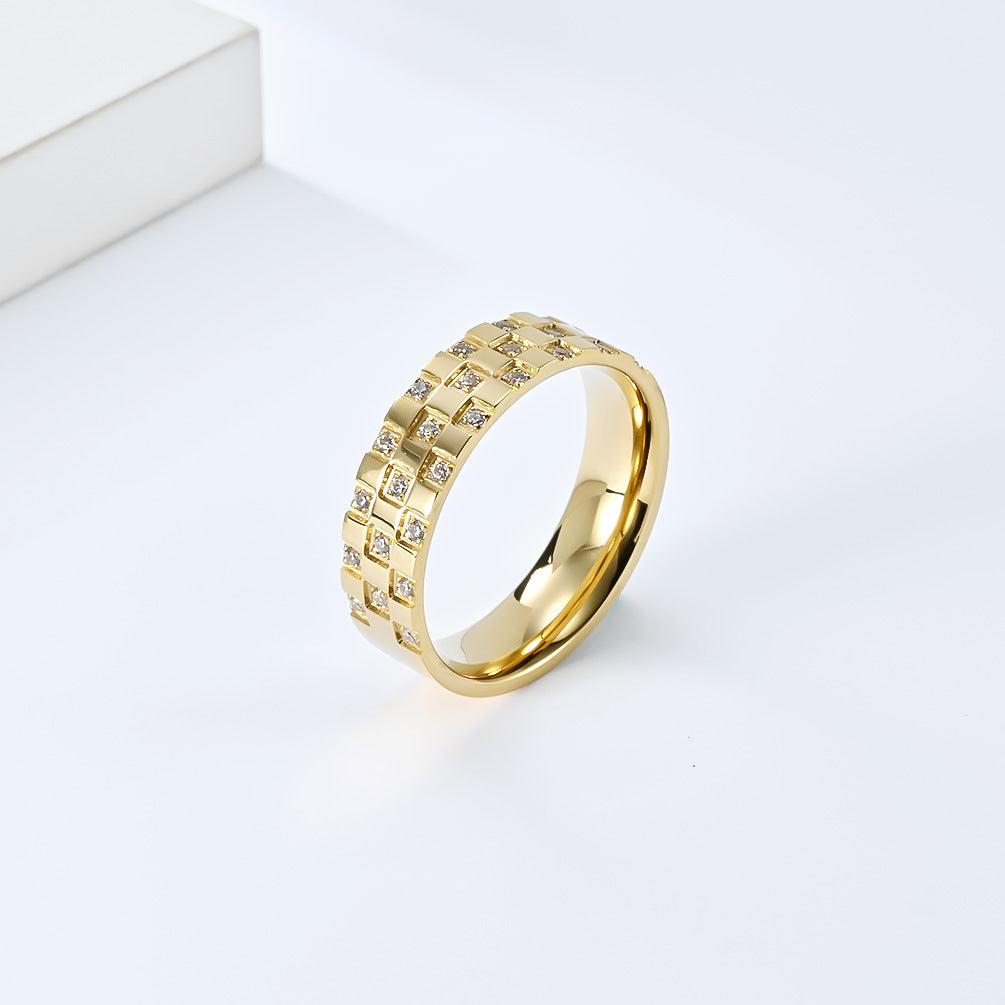 Steel Checkered Zircon Daily Commuter Personalized Rings