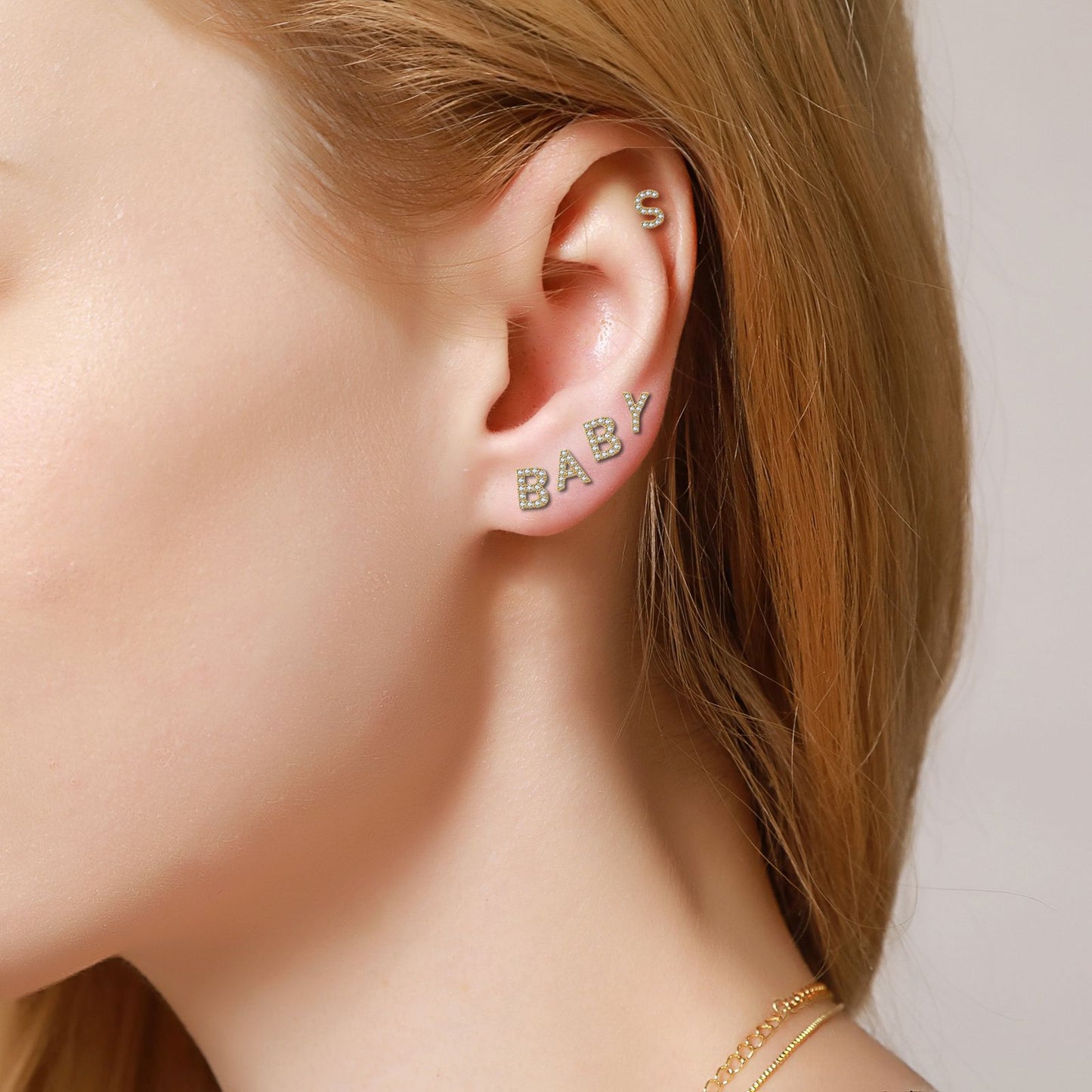 Women's Trend Small Alphabet Letter Brass Gold Earrings