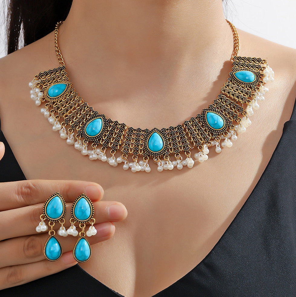 Ensemble et colliers de style ethnique bohème turquoise pour femmes
