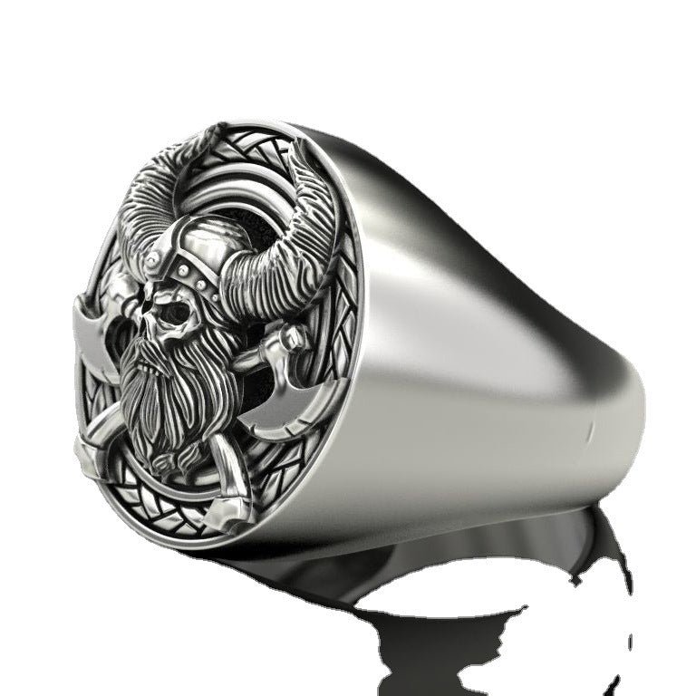 Wikinger-Totenkopf-Nordic-Mythos-Retro-Ringe für Herren