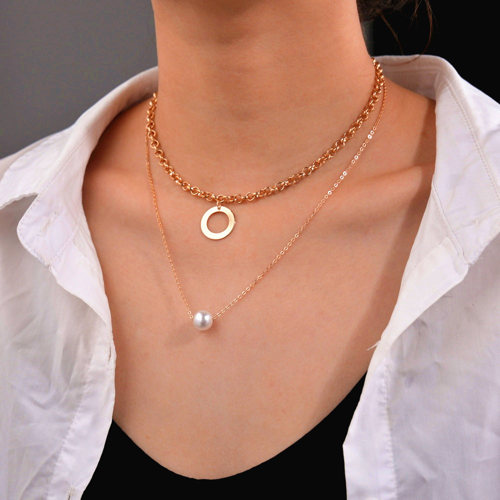 Colliers empilés avec cerceau géométrique et pendentif en perles pour femmes