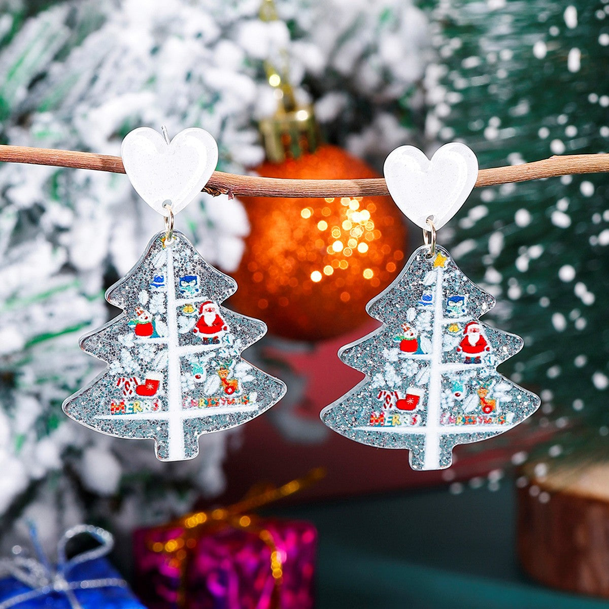 Acrylic Christmas Cartoon Love Tree Ear Crutch Earrings