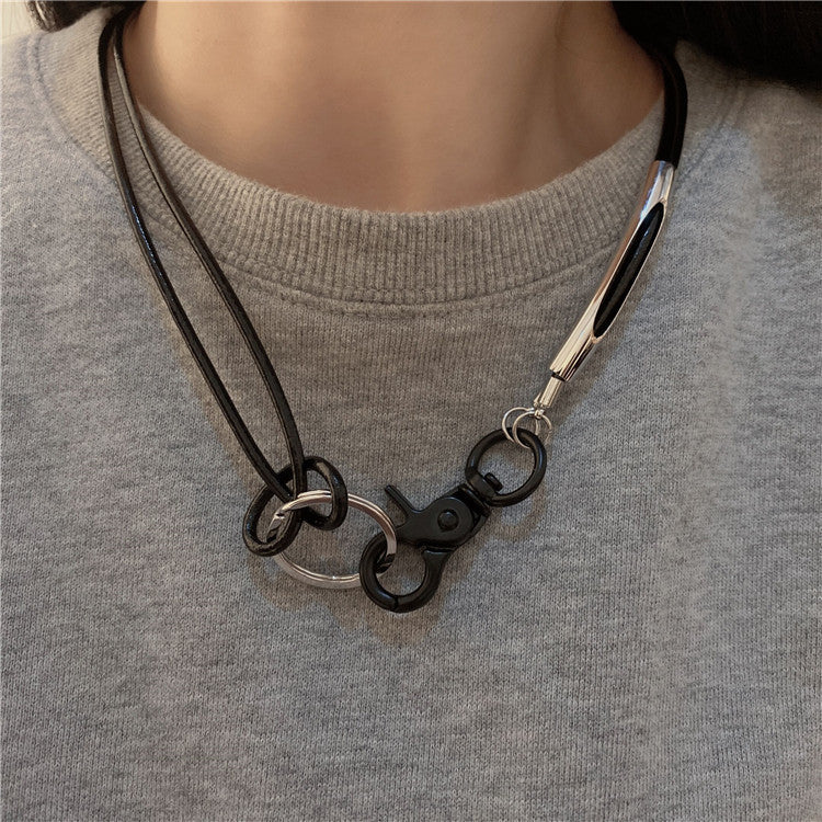 Women's & Men's And Accessories Design Functional Leather Rope Button Necklaces