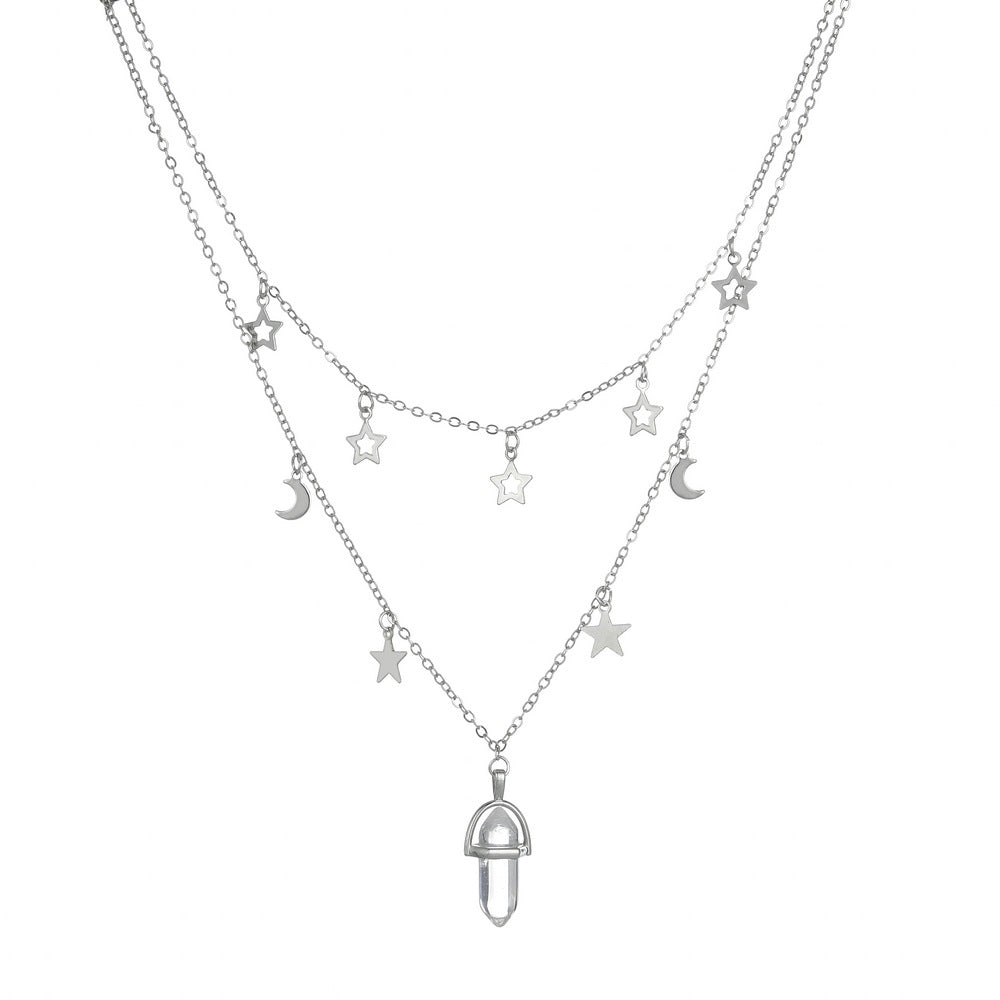 Colliers à prisme hexagonal multicouche en fer, étoile et lune, à la mode