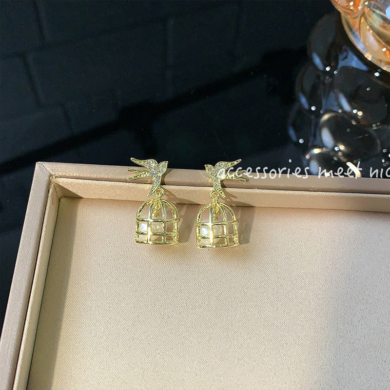 Boucles d'oreilles en forme de Cage à oiseaux en perles de Zircon, Design créatif, à la mode
