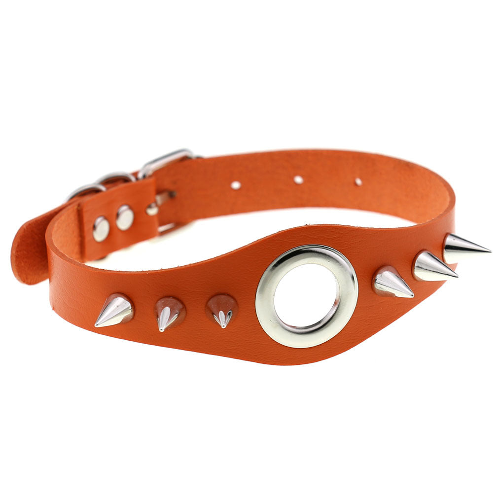 Punk Goth Leather Rivet Pointed Nail Personality Necklaces