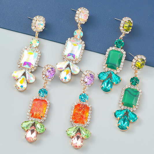 Women's Stylish Colored Diamond Series Alloy Geometric Earrings