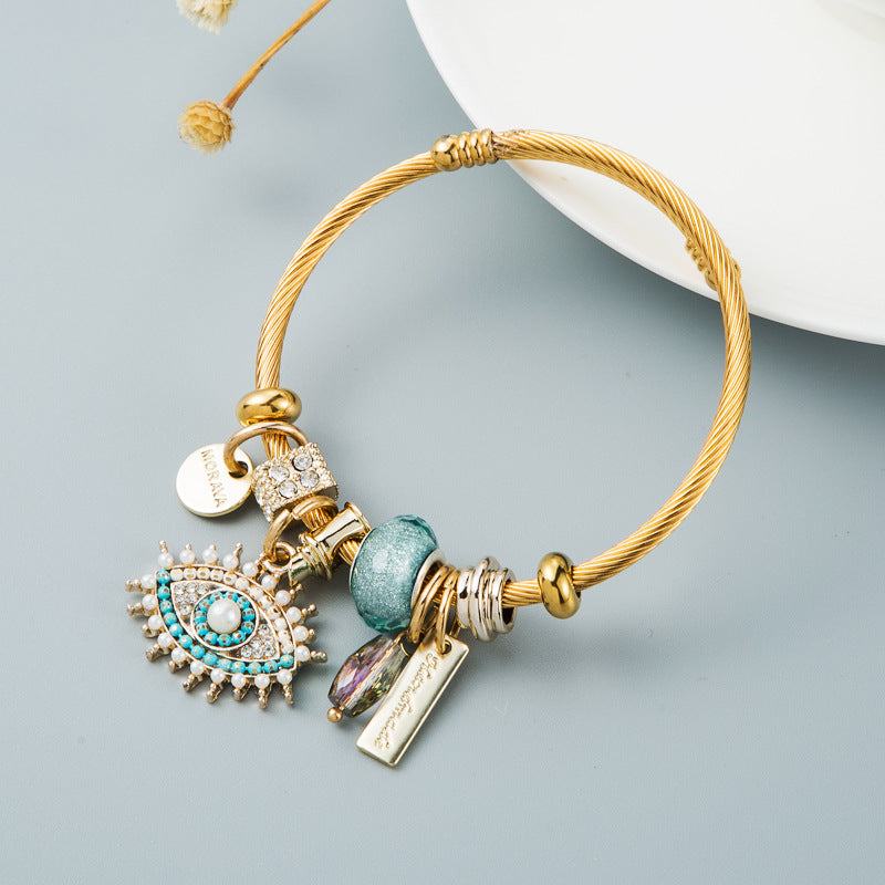 Personalisierte Damen-Armbänder mit Teufelsauge-Kristallanhänger, vergoldet, modisch
