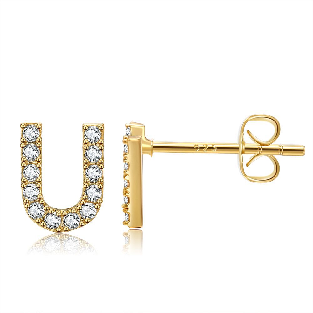 Women's Trend Small Alphabet Letter Brass Gold Earrings