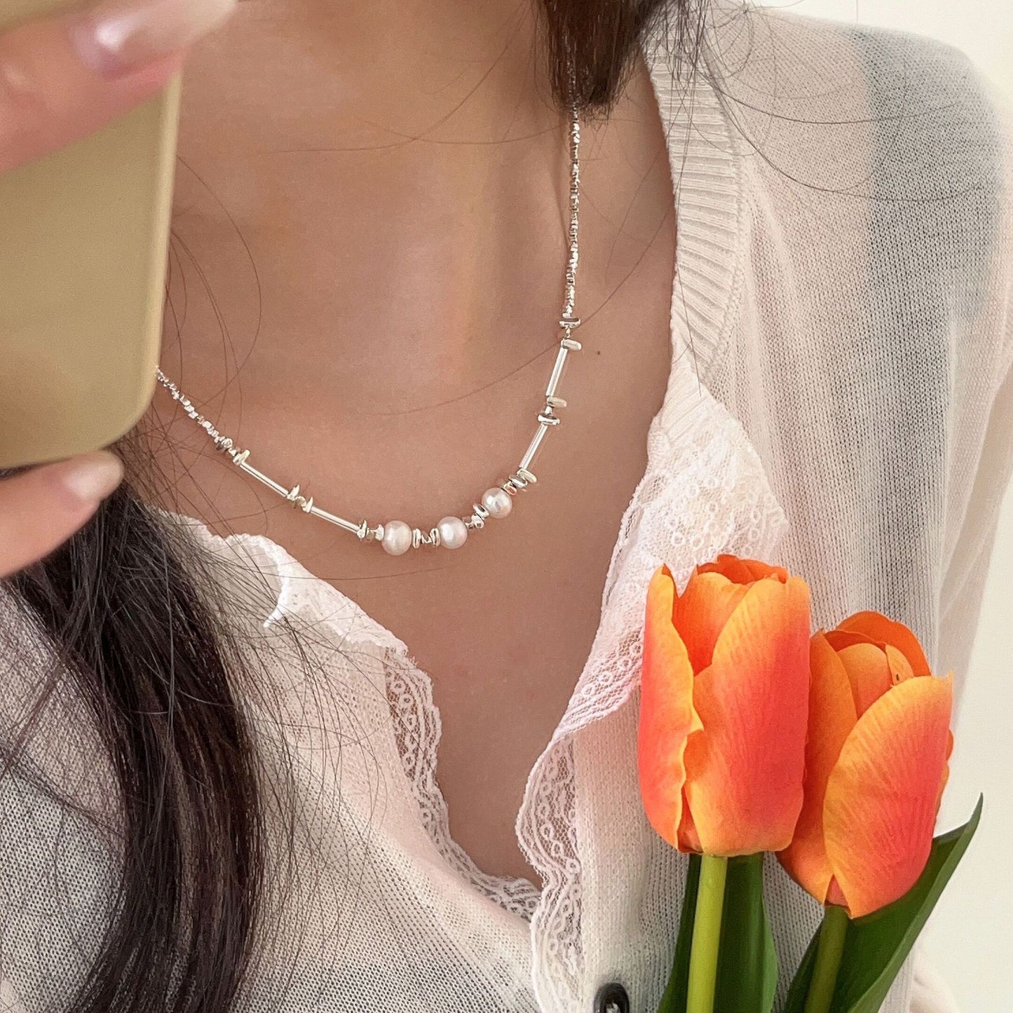 Women's Sterling Small Pieces Of Stitching Pearl Light Luxury Necklaces
