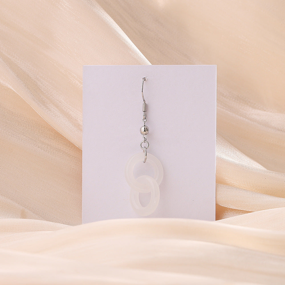 Women's Style Ear Hook White Long Type Chalcedony Earrings