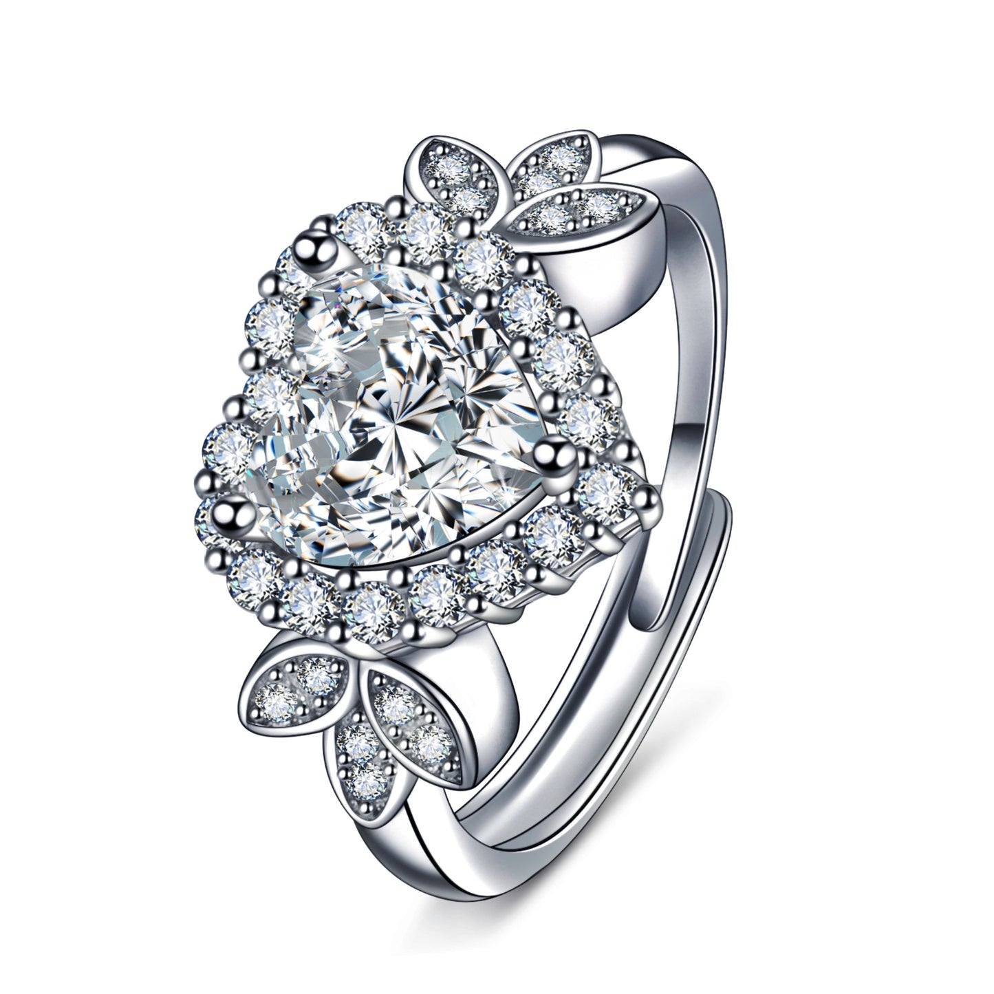 Women's Sparking Zirconium Heart-shaped Rhinestone Design Fashion Temperament Korean Rings