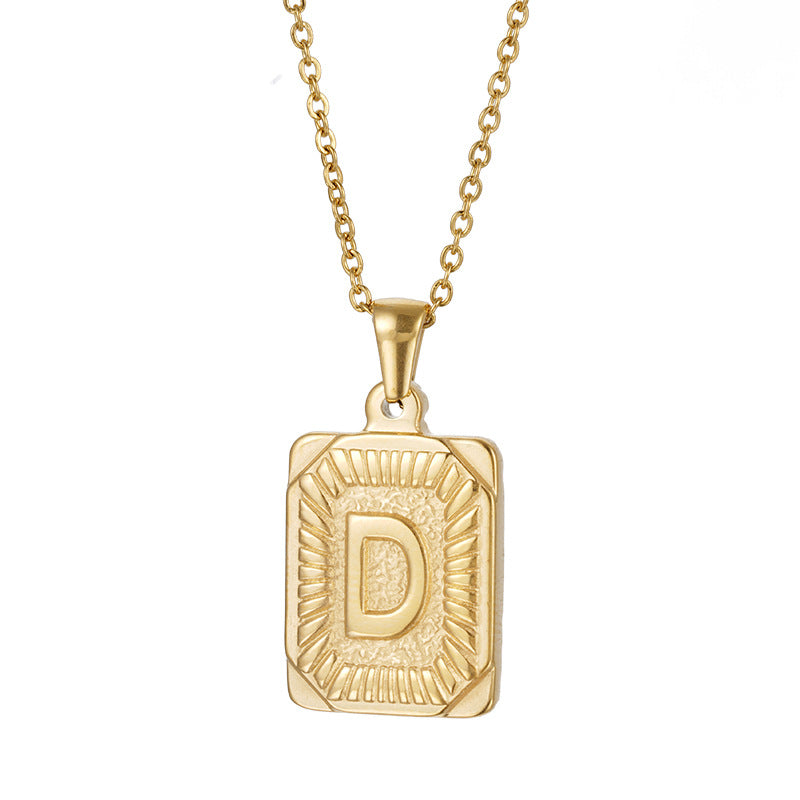 Colliers en titane avec pendentif lettre carré en acier inoxydable pour hommes