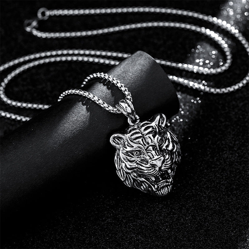 Colliers de marée métallique avec pendentif tigre et zodiaque pour femmes et hommes