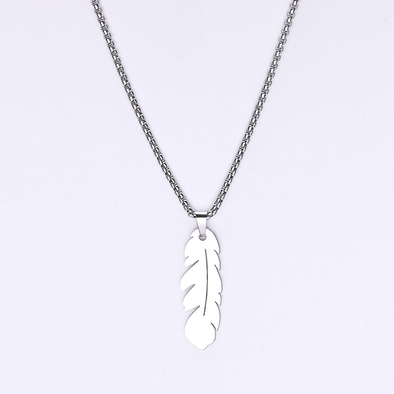 Simple Style Feather Titanium Steel Personalized Necklaces
