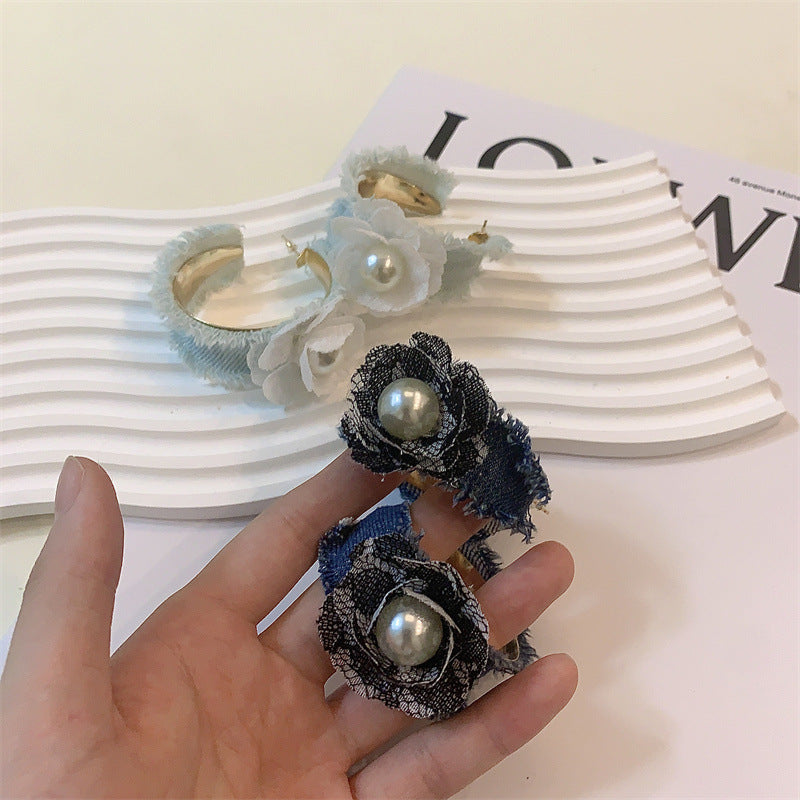 Fashion Niche Temperament Trendy Denim Flower Earrings