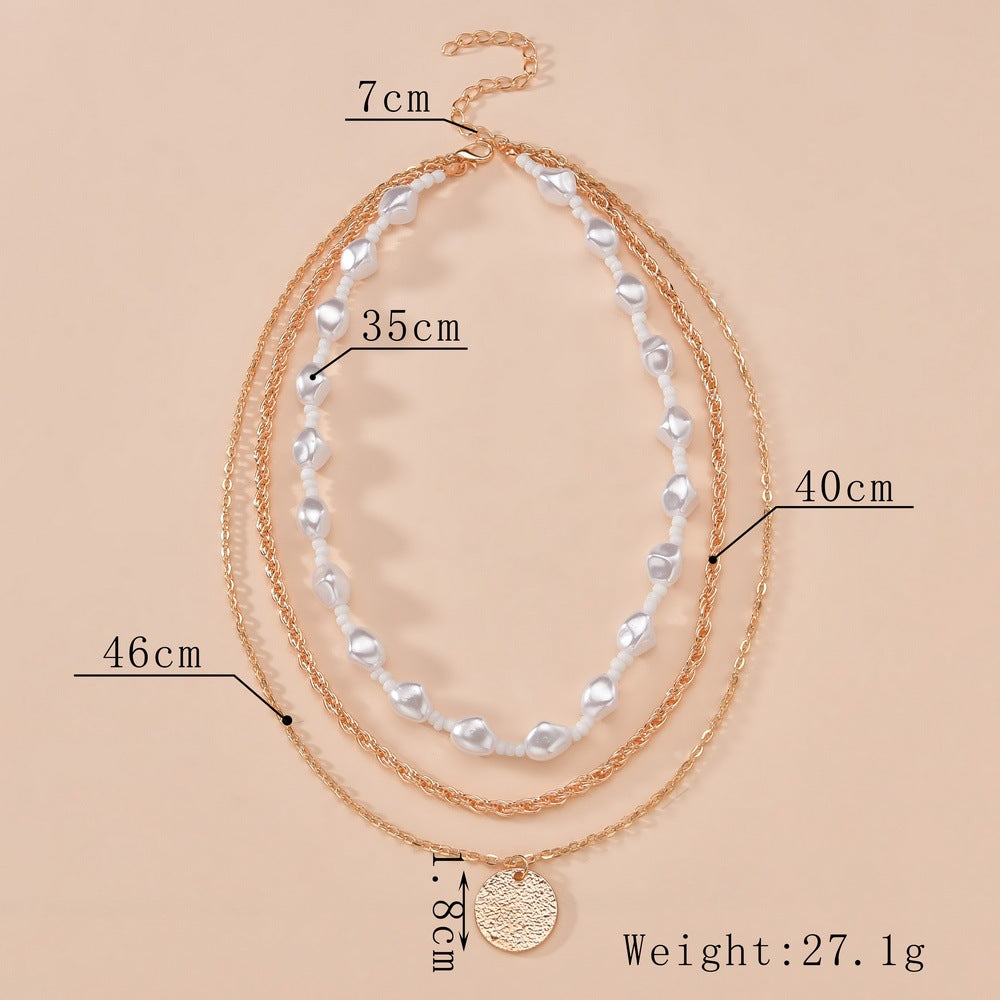 Personalized And Exaggerated Stringed Pearls Geometric Wafer Necklaces