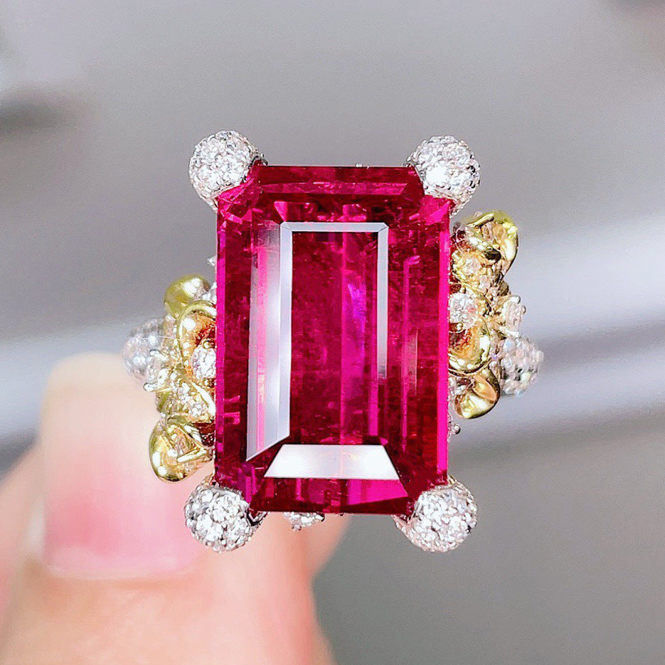Diamond Camellia Open Imitation Natural Colored Rings