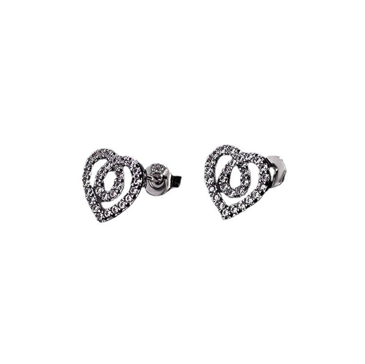Sier Korean Fashion Heart-shaped Zircon Shiny Ladies Earrings