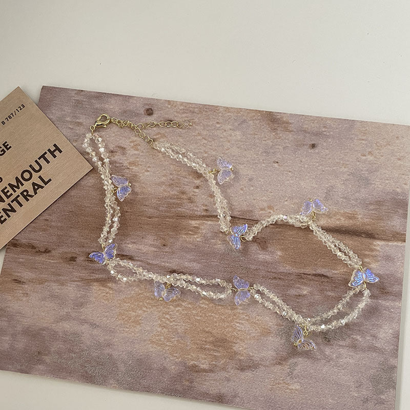 Layer Crystal String Beads Design Twin Necklaces