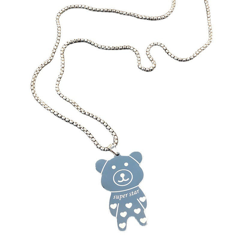 Wind Love Bear Titanium Steel Long Necklaces