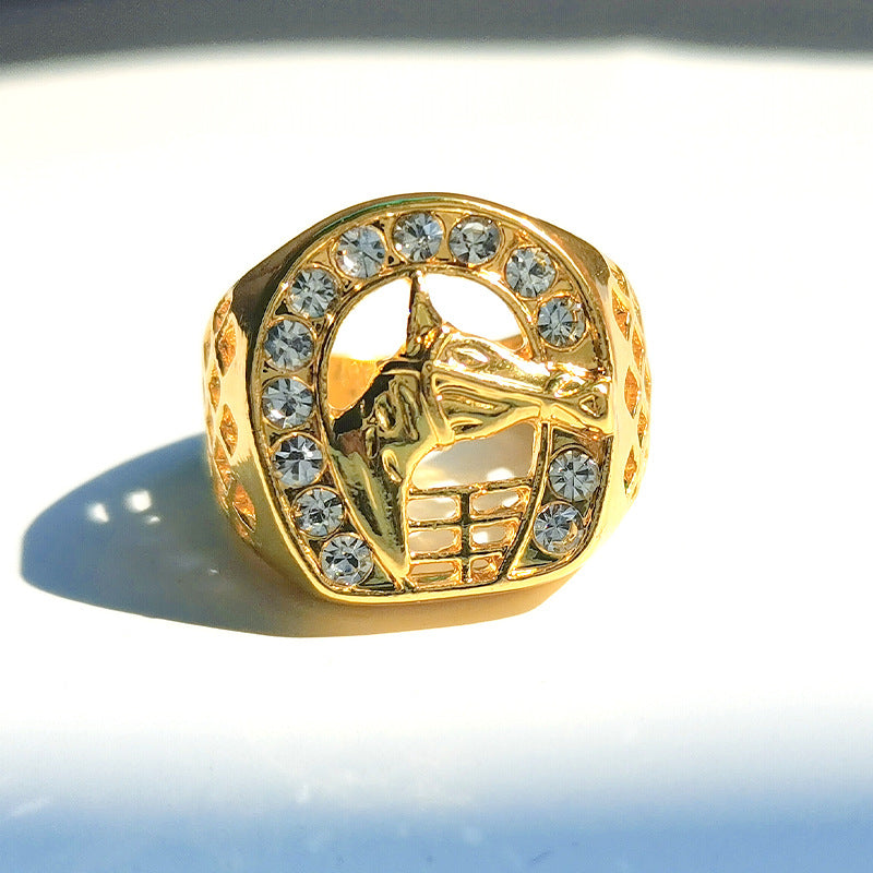 Herren-Brokat-Hip-Hop-vergoldete Diamant-Pferderinge
