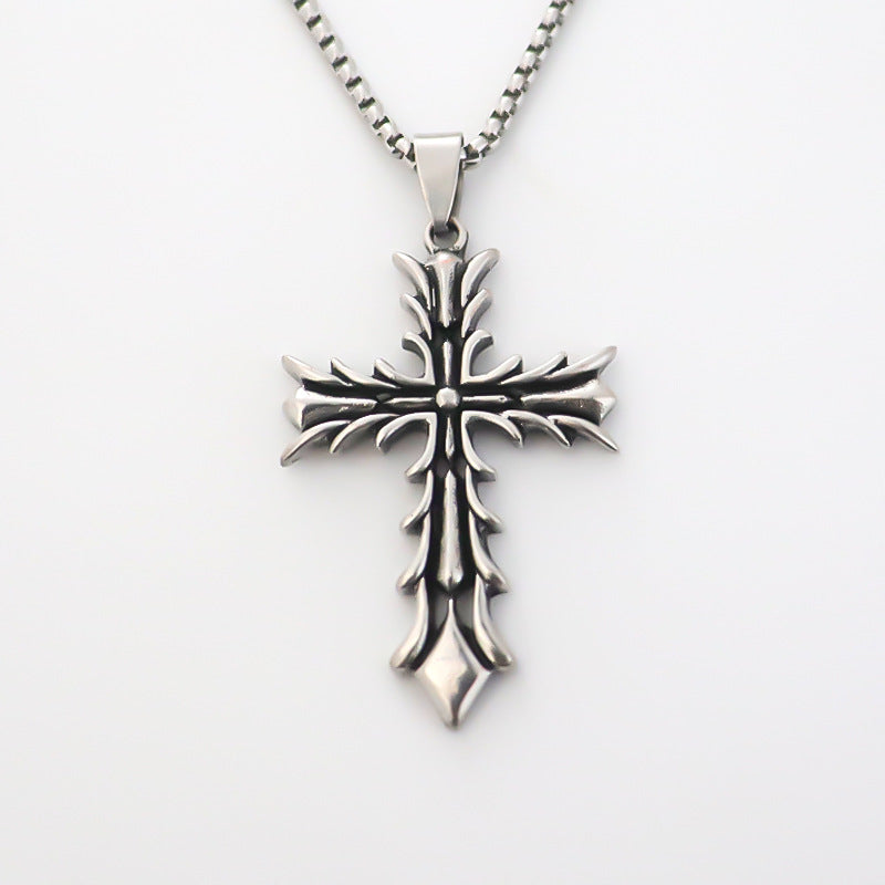 Colliers hauts avec pendentif croix vintage en acier inoxydable