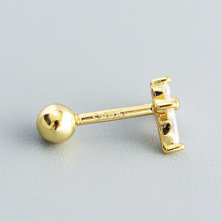 Women's Sier Super Flash Butterfly Zircon Screw Earrings