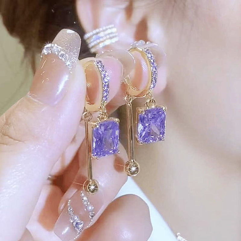 Crystal Block Full Diamond Light Luxury Earrings