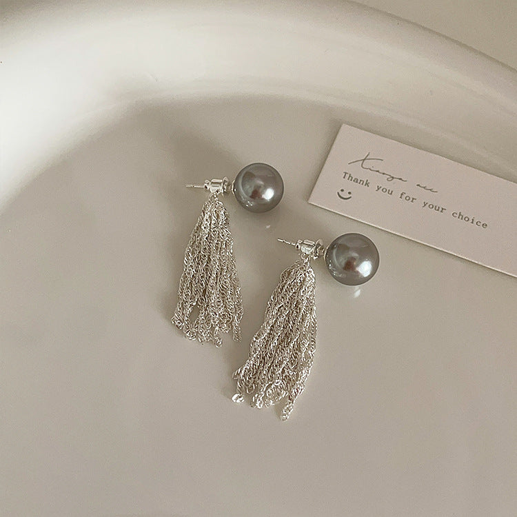 For Pearl Chain Tassel Female Design Sense Niche Retro Earrings
