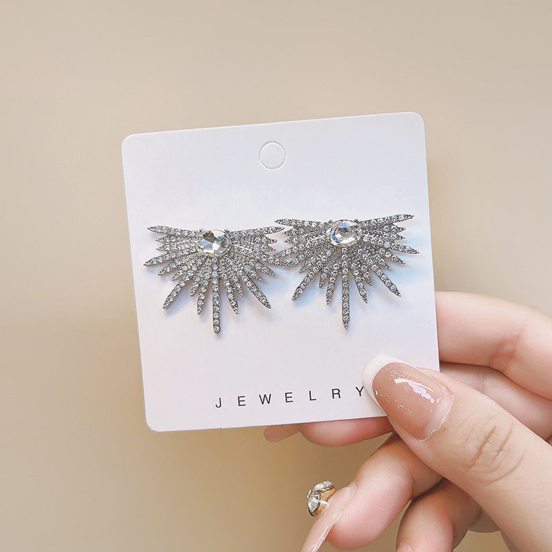 Metallic Fishbone Ear Sier Needle Star Flower Colorful Crystals Earrings