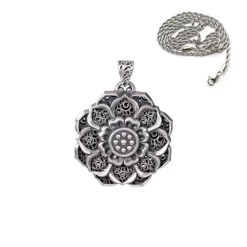 Colliers longs en chaîne de pull Lotus Vajra Pure Sier pour femmes