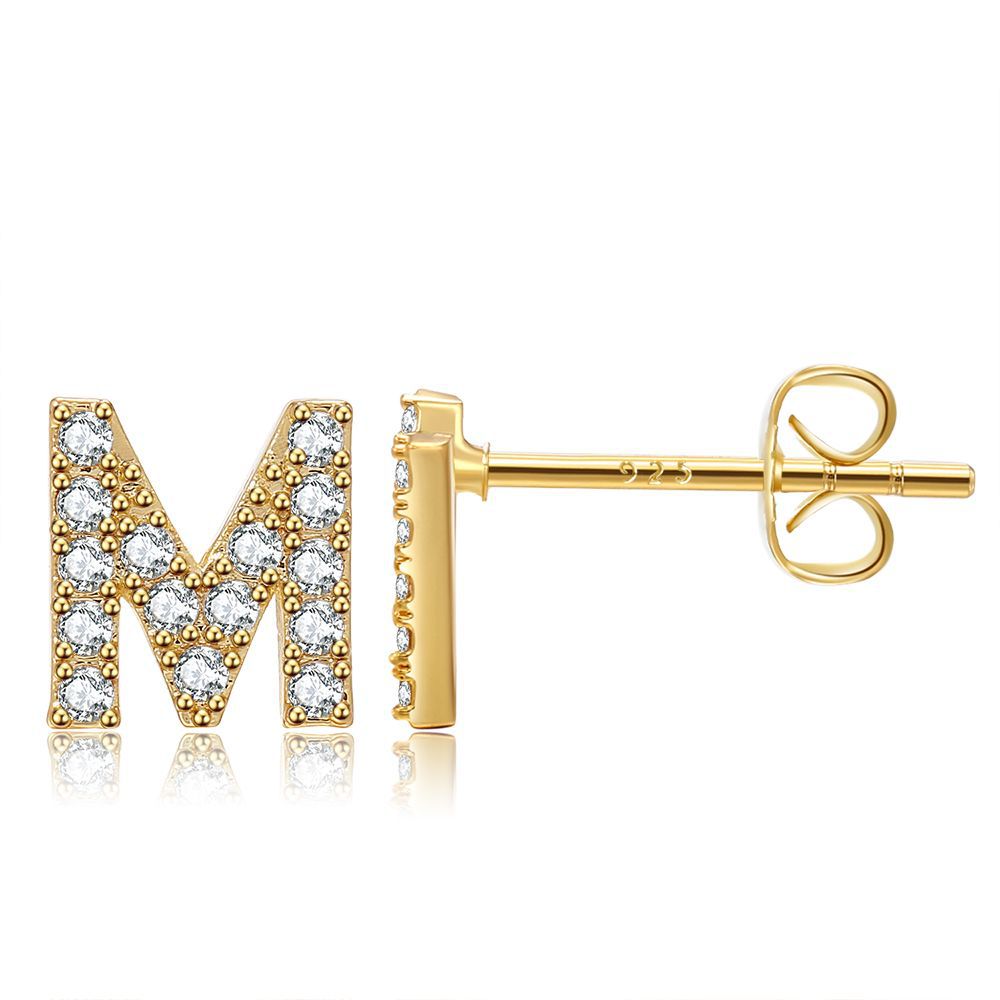 Women's Trend Small Alphabet Letter Brass Gold Earrings