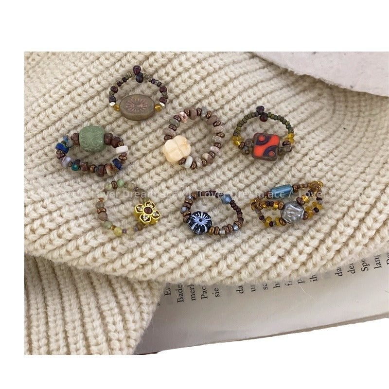 Steinglas Muschelperlen aufgereiht Vintage Ringe
