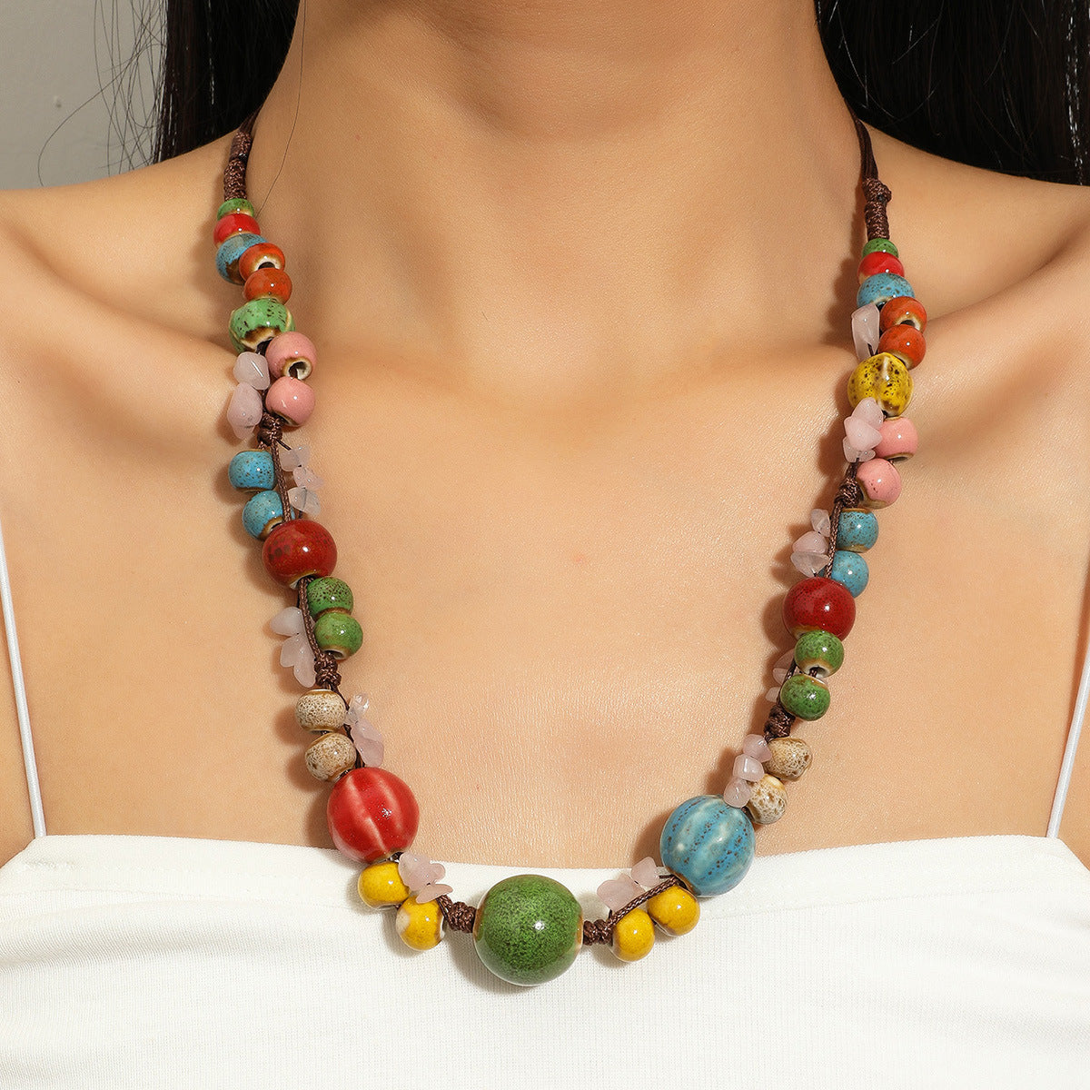 Fashion Beaded Ceramic Beads Bohemian Gravel Color Necklaces