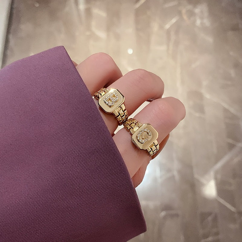 Accessories Letter Series Gold-plated Zircon Strap Rings