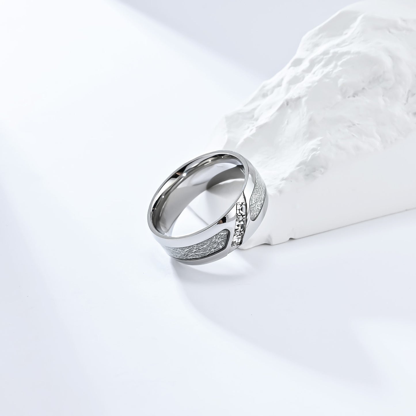 Men's Diamond Sier Silk Matte Titanium Steel Rings