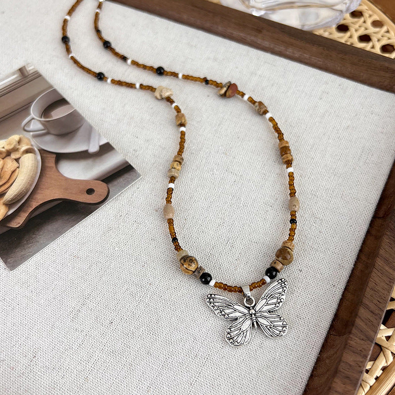 Colliers de clavicule en perles irrégulières simples marron pour femmes