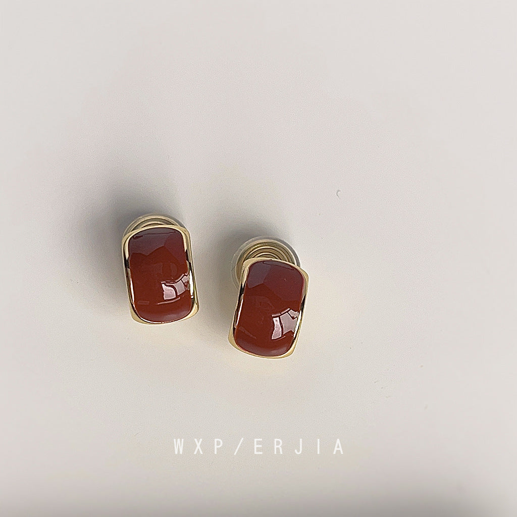 Women's Gold Plated Mosquito Coil French Dripping Wine Red Texture Simple Earrings