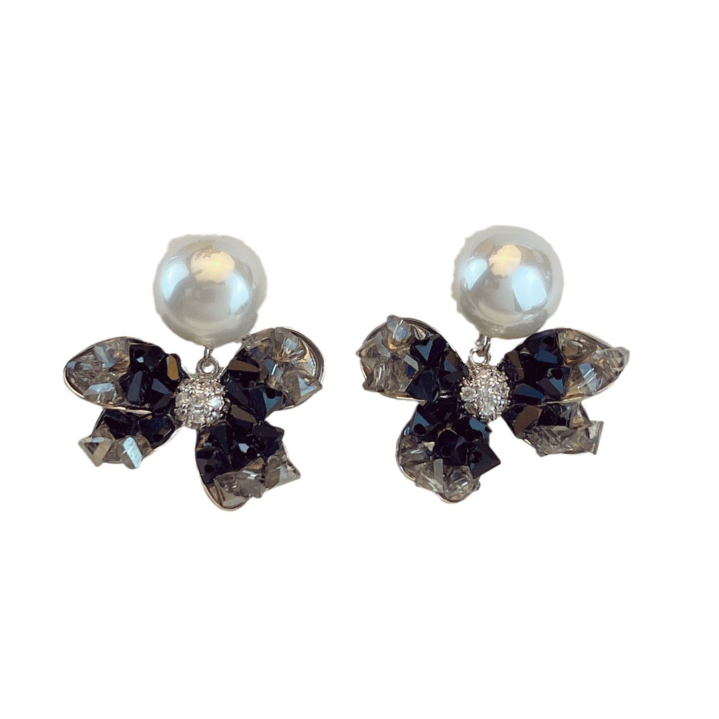 Crystal Bow Pearl Sweet Elegance High-grade Earrings
