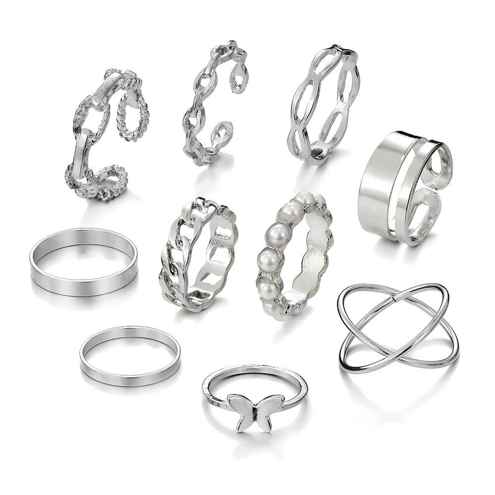 Damen-Schmetterlings-Perlen-Set, einfache, temperamentvolle Ringe