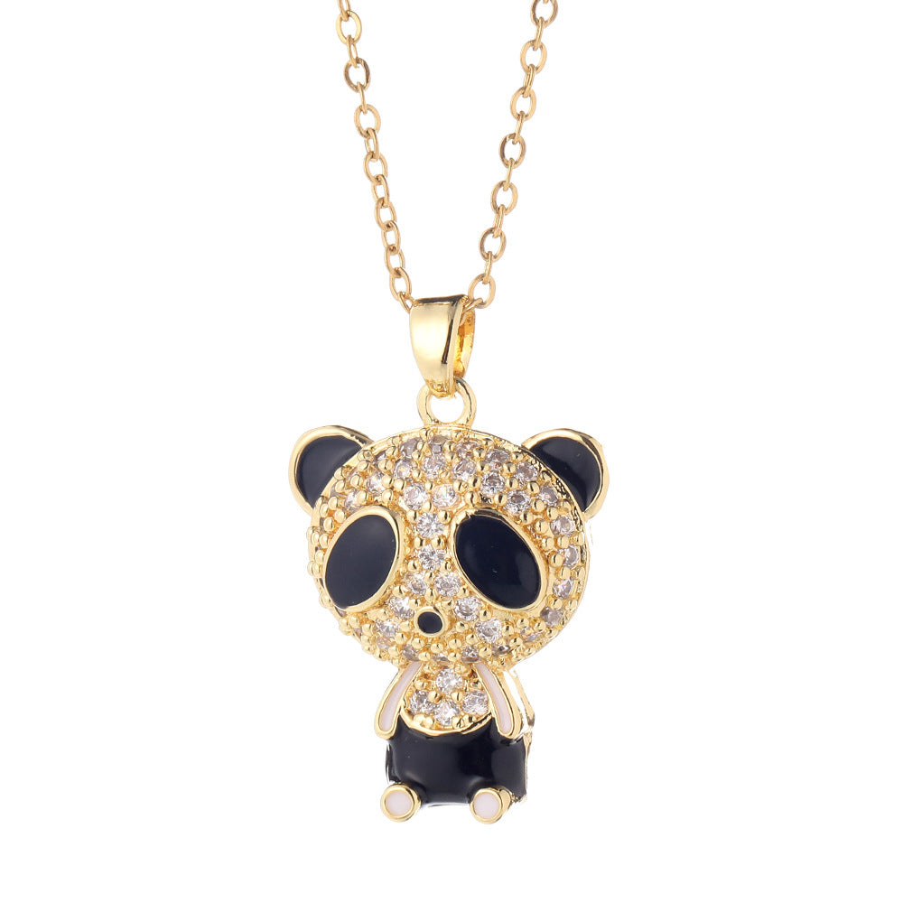 Copper Zircon Plated Real Gold Panda Necklaces