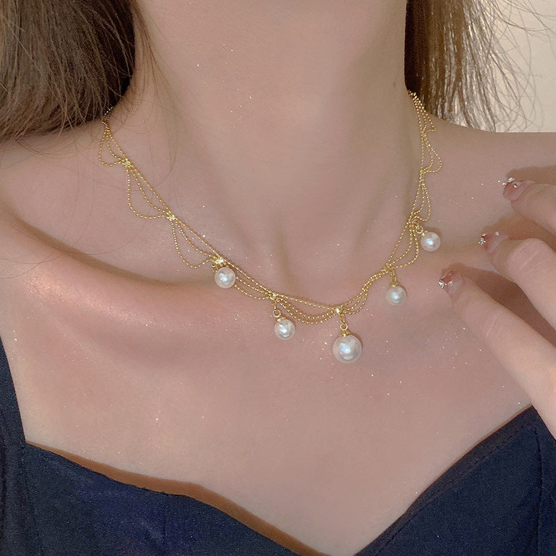 Vintage perle gland femme été léger luxe avancé colliers
