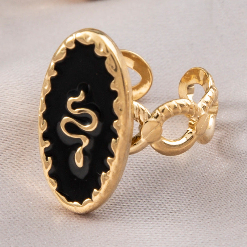Stainless Steel Ladies Natural Stone Turquoise Shank Retro Ring