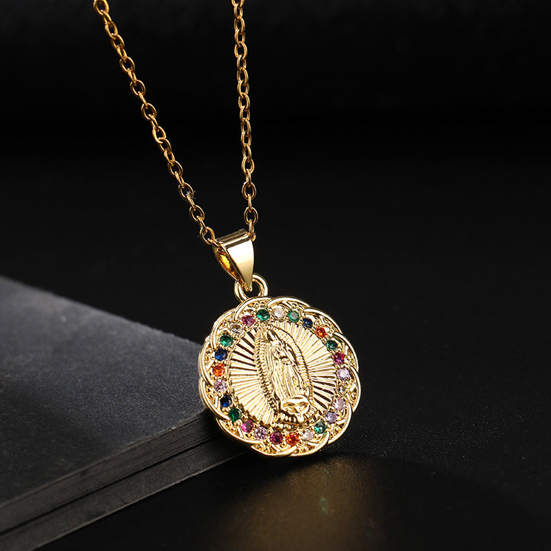Women's Religious Copper Micro Inlay Colorful Zircon Pendant Necklaces