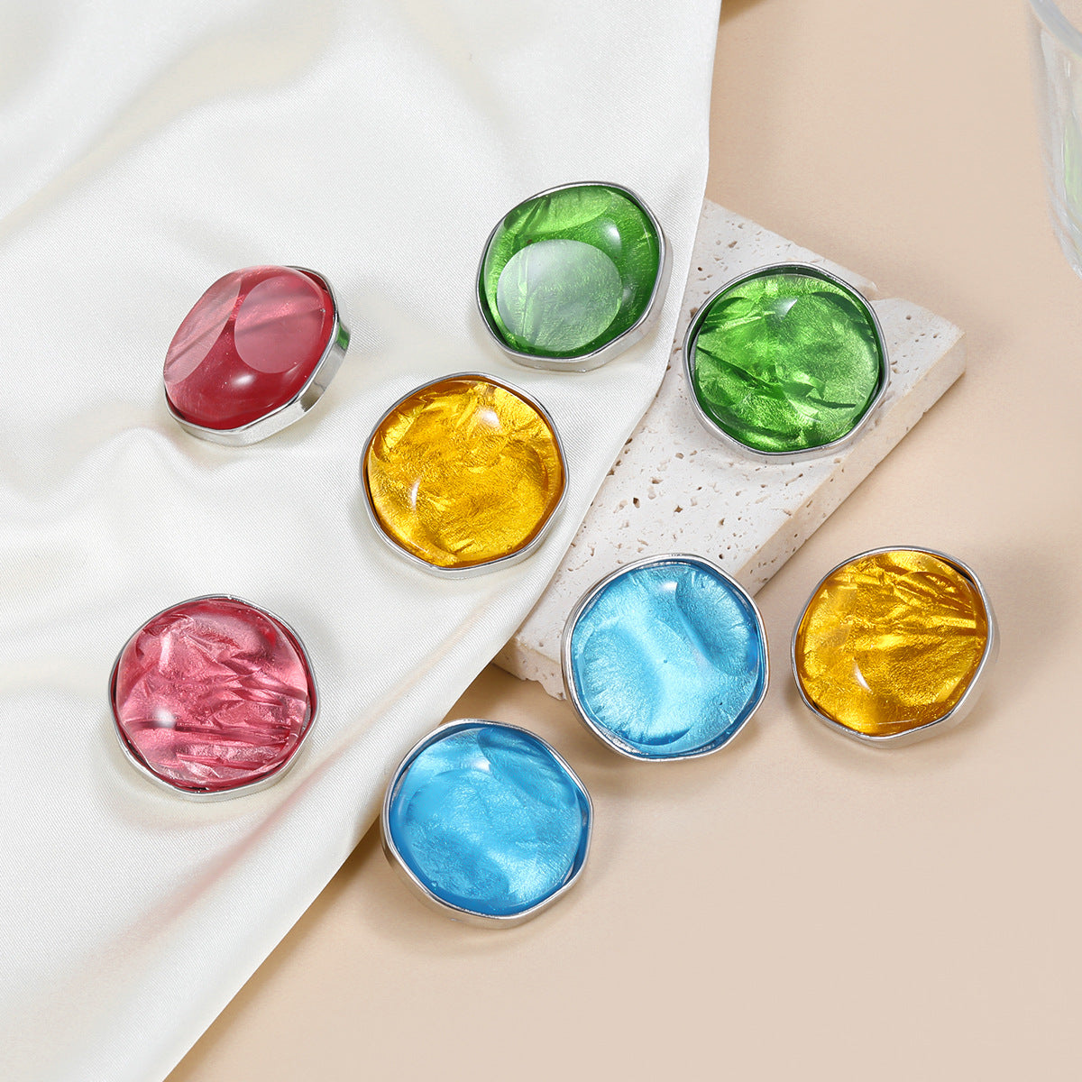 Summer Color Alloy Female Fashion Irregular Round Earrings