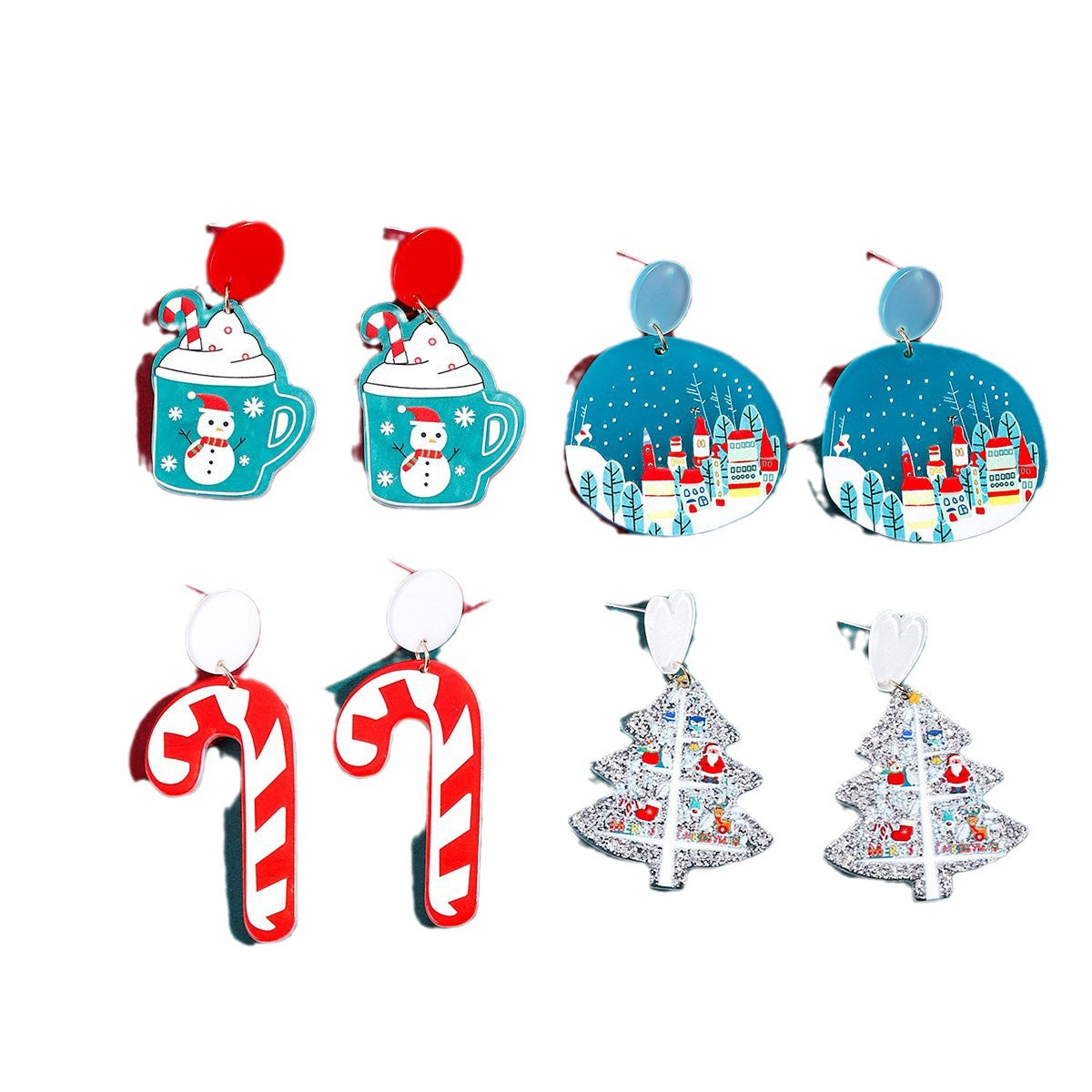 Acrylic Christmas Cartoon Love Tree Ear Crutch Earrings