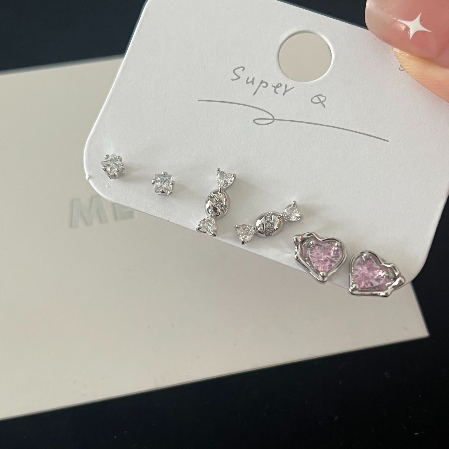 Color Zircon Earings Set Small And Simple Love Earrings