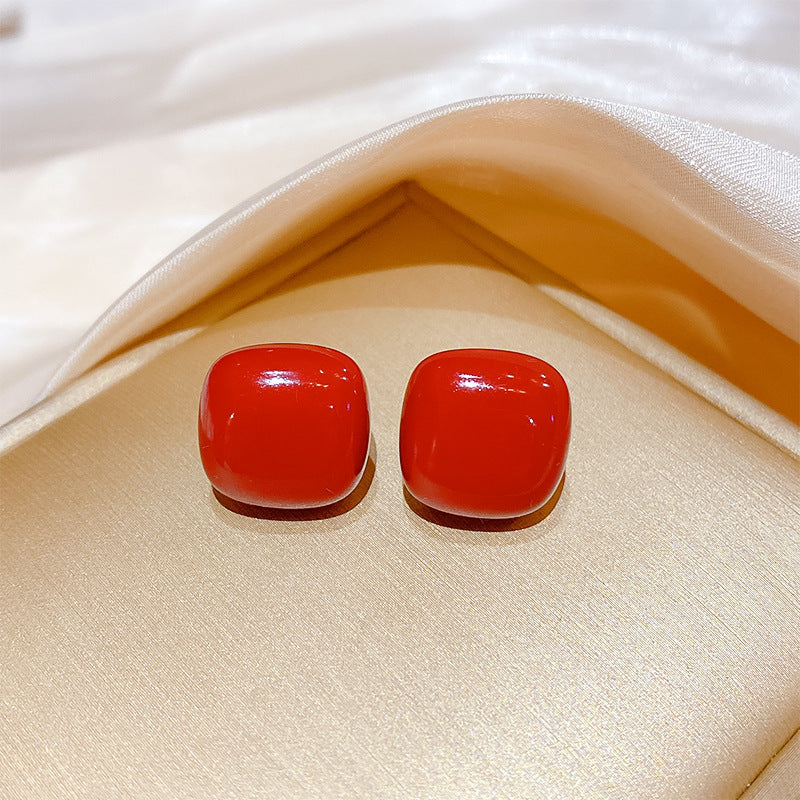 Sier Needle High-grade Temperament Cube Sugar Geometric Pearl Rings