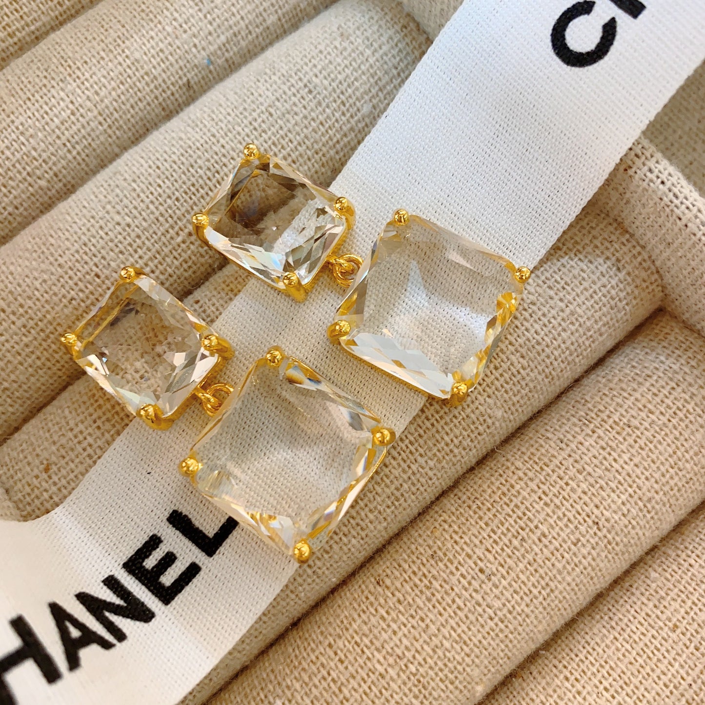 Field French Retro Glaze High Sense Crystal Block Style Earrings